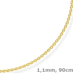 1,1mm Rund-Ankerkette 750 Gold Gelbgold Kette Collier Halskette, 90cm