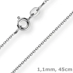 1,1mm Rund-Ankerkette 585 Gold Weißgold Kette Collier Halskette, 45cm