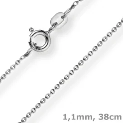 1,1mm Rund-Ankerkette 585 Gold Weißgold Kette Collier Halskette, 38cm