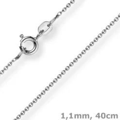 1,1mm Rund-Ankerkette 585 Gold Weißgold Kette Collier Halskette, 40cm