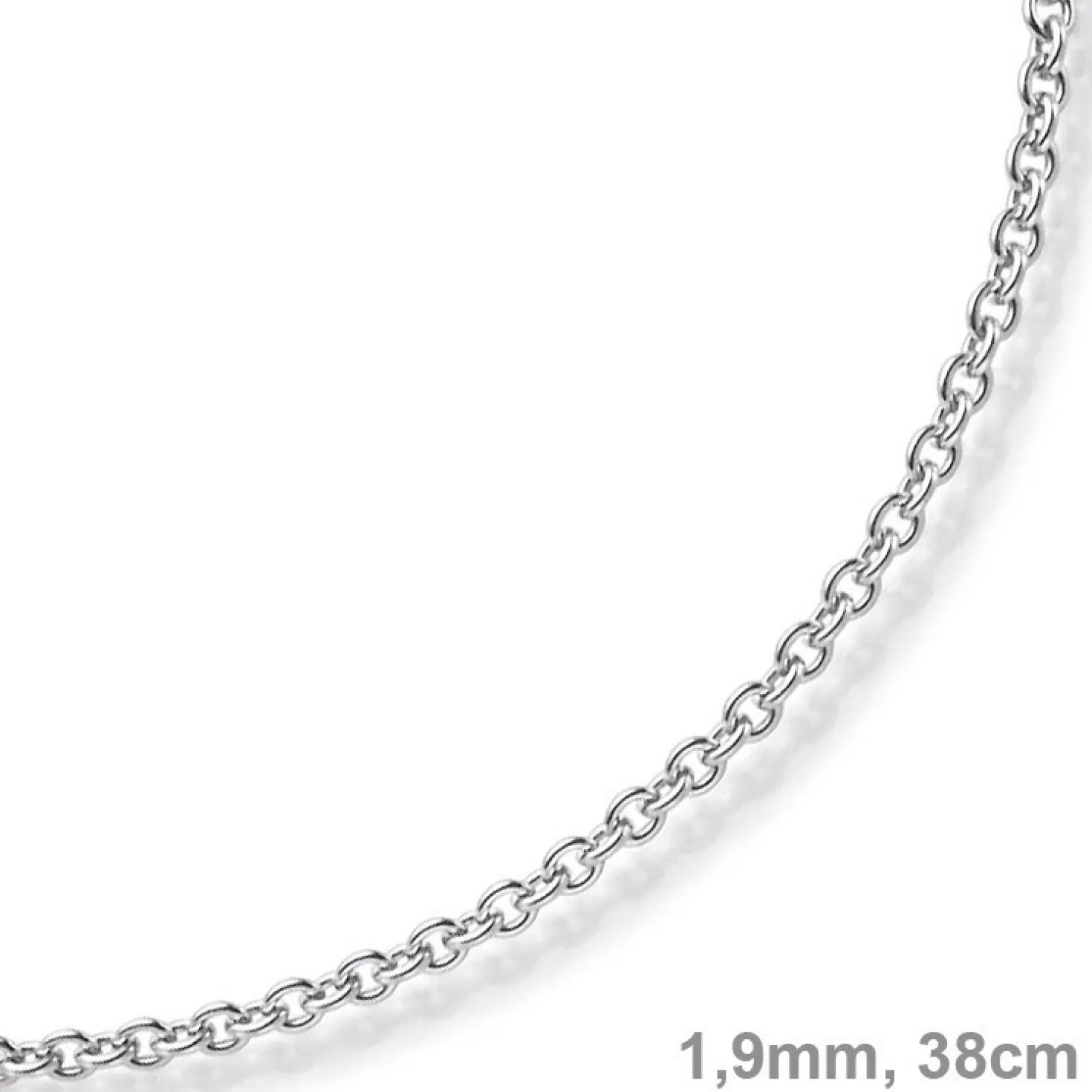 1,9mm Rund-Ankerkette 750 Gold Weißgold Kette Collier Halskette, 38cm