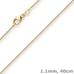1,1mm Rund-Ankerkette Kette Collier aus 585 Gold Gelbgold 40cm mit Zwischenöse