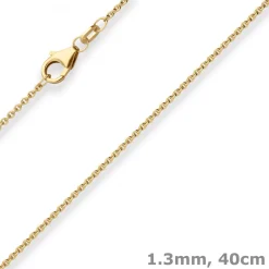 1,3mm Rund-Ankerkette Kette Collier aus 585 Gold Gelbgold 40cm mit Zwischenöse