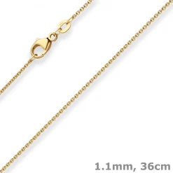 1,1mm Rund-Ankerkette Kette Collier aus 585 Gold Gelbgold 36cm mit Zwischenöse