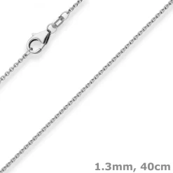1,3mm Rund-Ankerkette Kette Collier aus 585 Gold Weißgold 40cm mit Zwischenöse