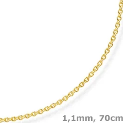 1,1mm Rund-Ankerkette Kette Collier, 585 Gold Gelbgold Goldkette, 70cm