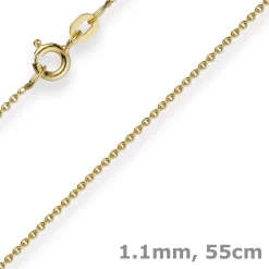 1,1mm Rund-Ankerkette Kette Collier, 585 Gold Gelbgold Goldkette, 55cm