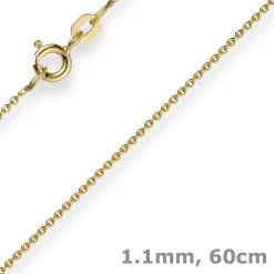 1,1mm Rund-Ankerkette Kette Collier, 585 Gold Gelbgold Goldkette, 60cm