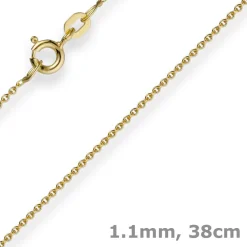 1,1mm Rund-Ankerkette Kette Collier, 585 Gold Gelbgold Goldkette, 38cm, Damen, Kinder