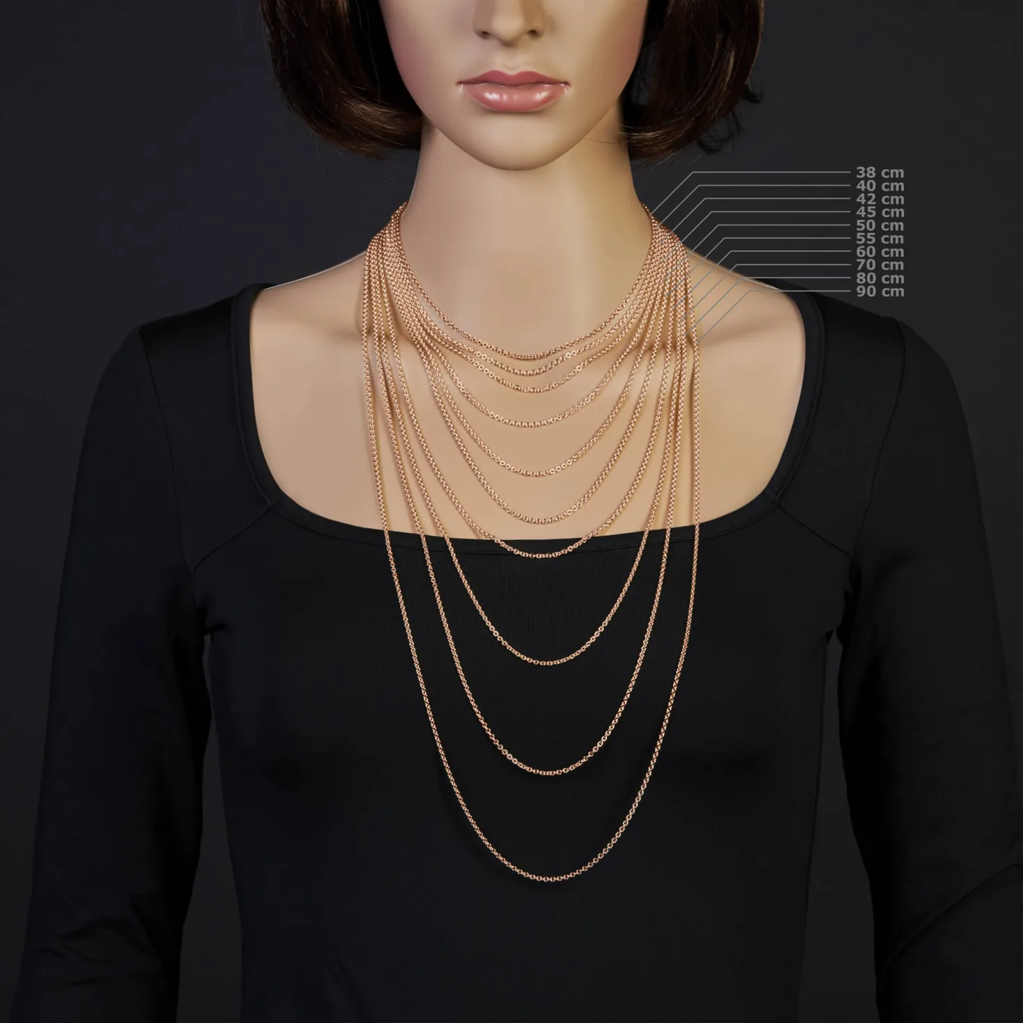 2,3mm Rund-Ankerkette Kette Collier, 750 Gold Rotgold Goldkette, 80cm