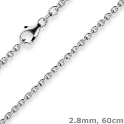 2,8mm Rund-Ankerkette Kette Collier Halskette aus 925 Silber rhodiniert 60cm
