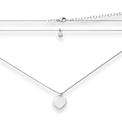 1,1mm Rund-Ankerkette Kette Collier Herz aus 925 Silber rhodiniert 38cm Zirkonia