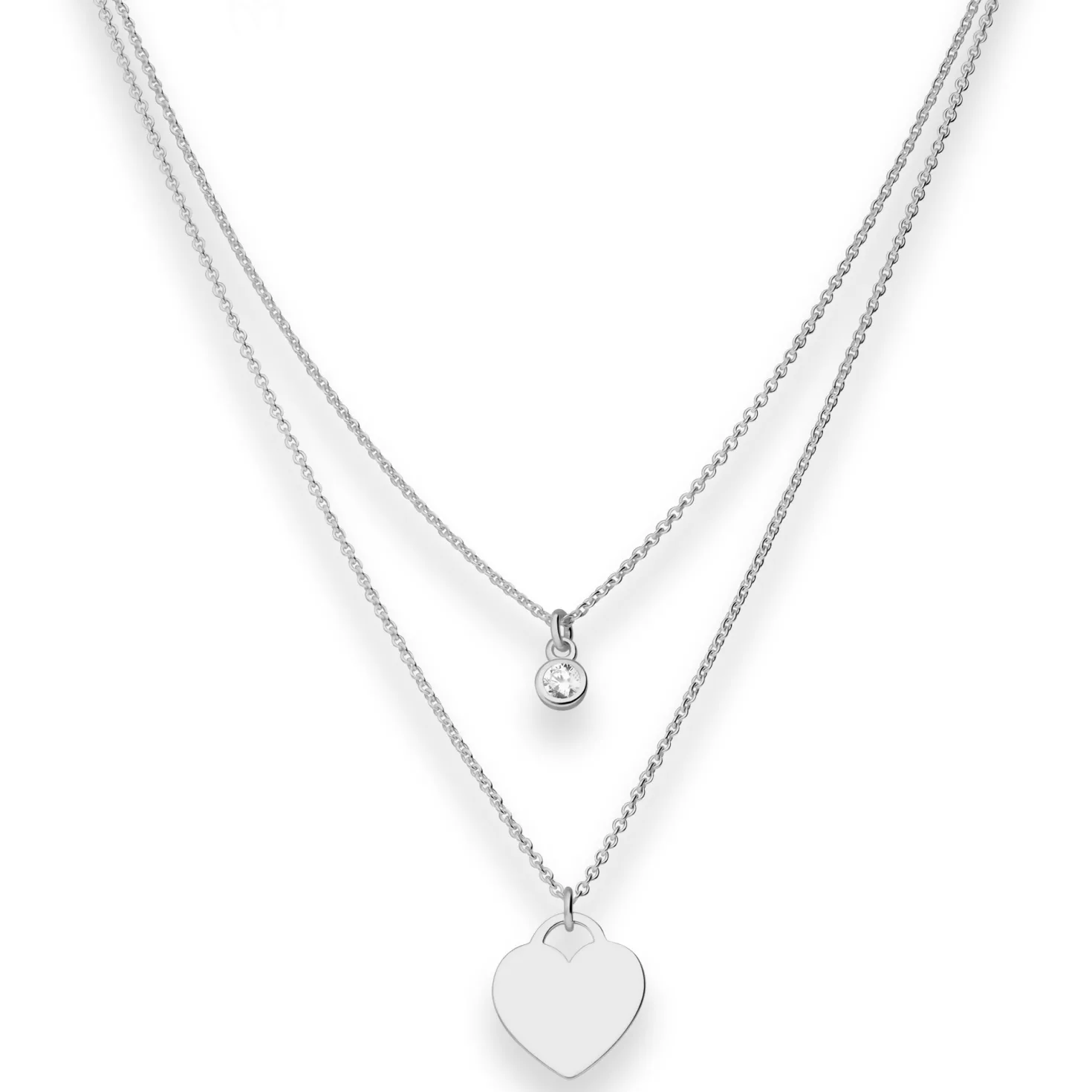 1,1mm Rund-Ankerkette Kette Collier Herz aus 925 Silber rhodiniert 38cm Zirkonia