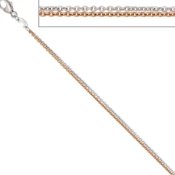 2mm Rundankerkette Kette Collier, 2-reihig, 585 Gold bicolor, Damen, 42cm