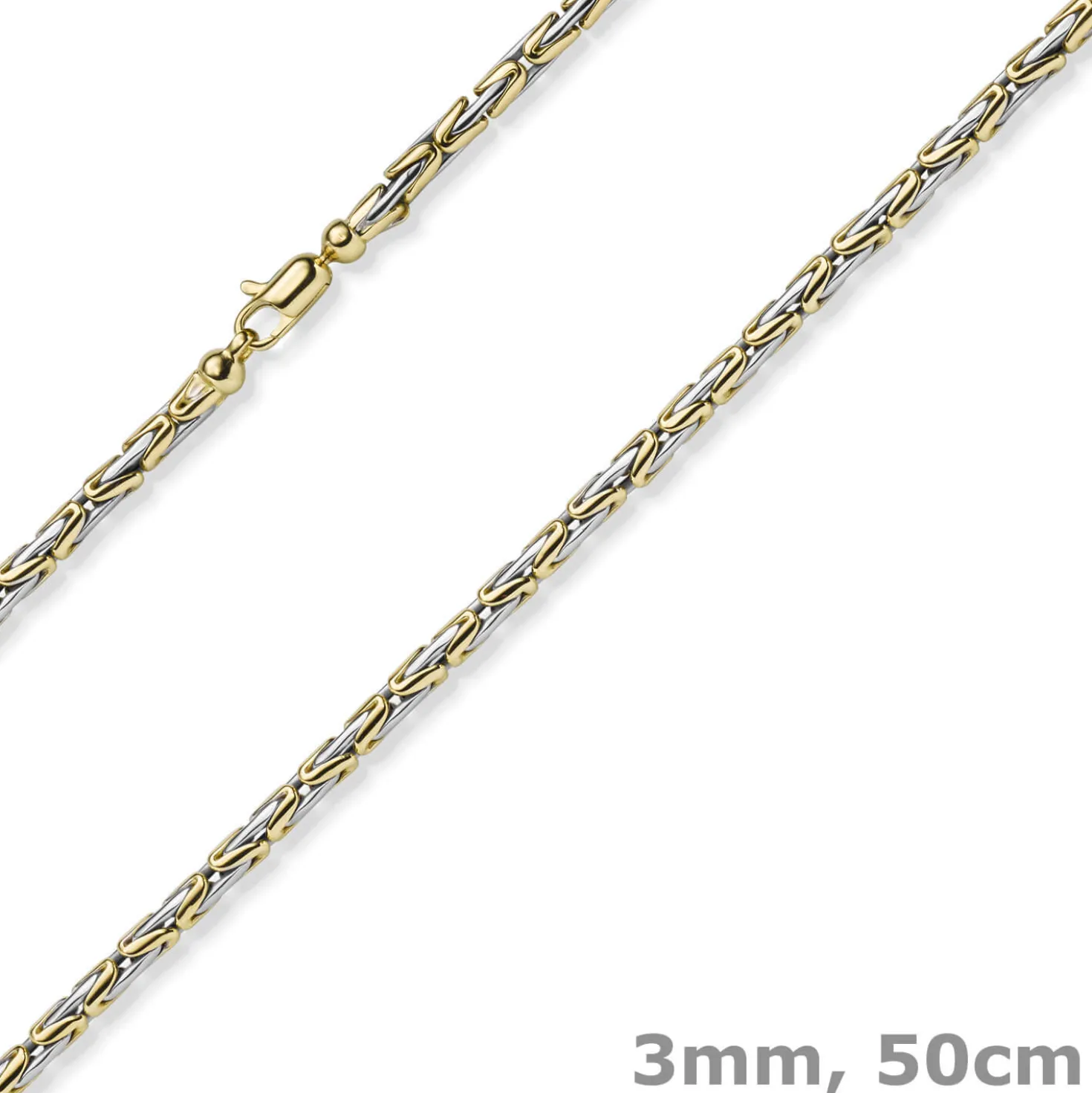 3mm runde Königskette Halskette Kette aus 585 Gold gelb/weiß bicolor 50cm