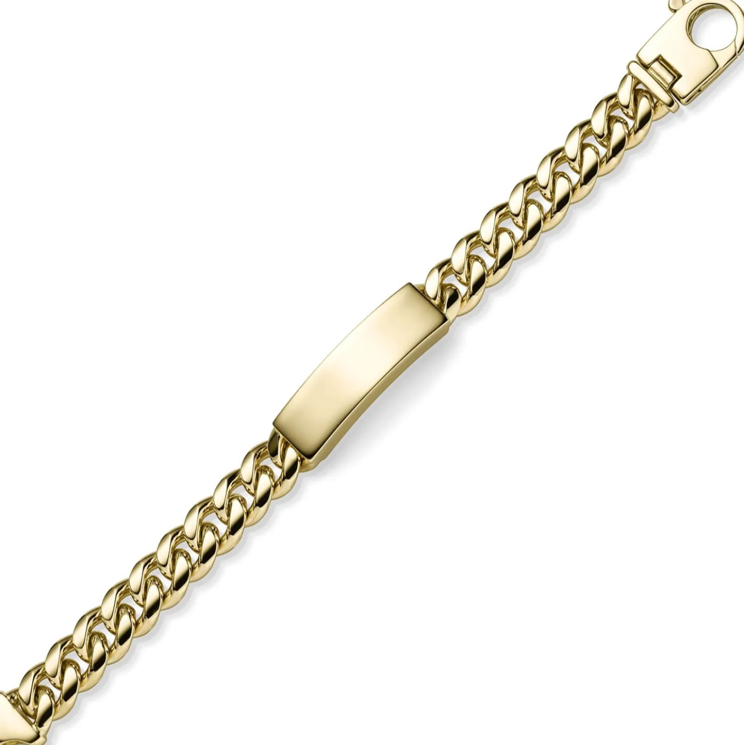 12,5mm Schildband Panzerarmband mit Gravurplatte 585 Gold Gelbgold massiv 22cm