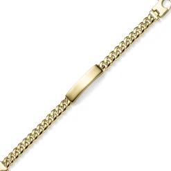 9,5mm Schildband Panzerarmband mit Gravurplatte 585 Gold Gelbgold massiv 21cm