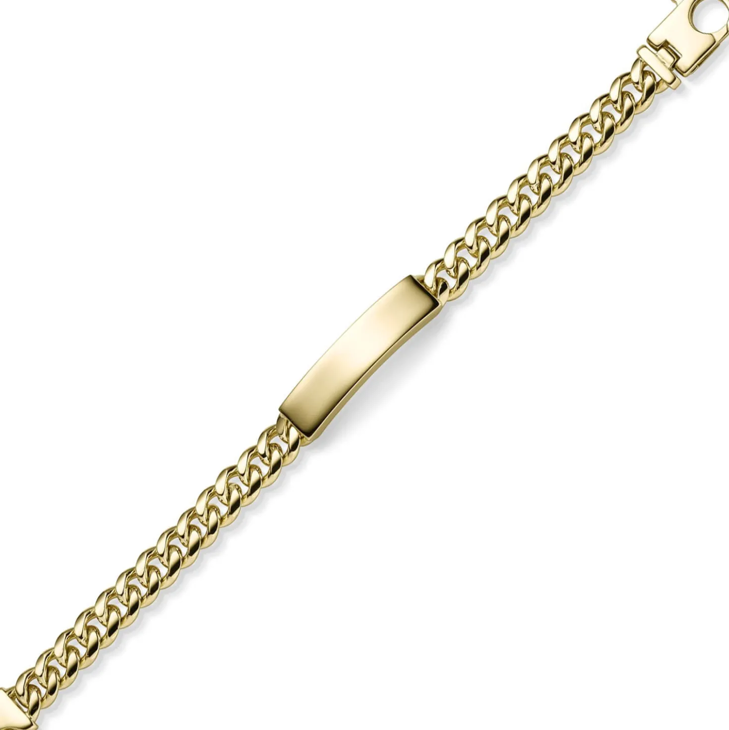 9,5mm Schildband Panzerarmband mit Gravurplatte 585 Gold Gelbgold massiv 21cm