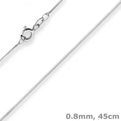 0,8mm Schlangenkette diamantiert Kette Collier aus 925 Silber rhodiniert 45cm