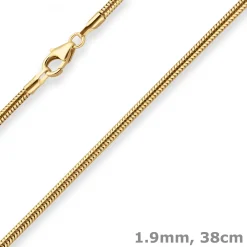 1,9mm Schlangenkette Goldkette Collier Halskette aus 333 Gold Gelbgold 38cm