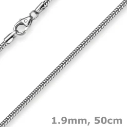 1,9mm Schlangenkette Kette Collier aus 585 Gold Weißgold, 50cm, Damen