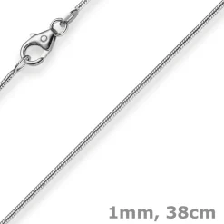 1mm Schlangenkette Kette Collier aus 750 Gold Weißgold, Goldkette 38cm