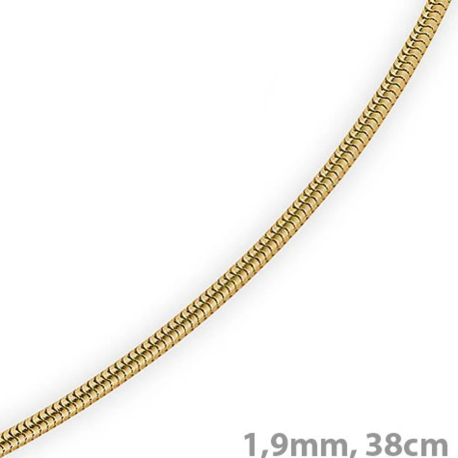 1,9mm Schlangenkette Kette Collier, 750 Gold Gelbgold, Goldkette 38cm