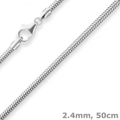 2,4mm Schlangenkette Kette Collier Halskette aus 925 Silber rhodiniert 50cm