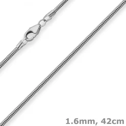 1,6mm Schlangenkette Kette Collier Halskette aus 925 Silber rhodiniert 42cm