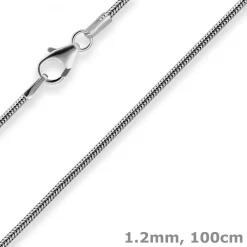1,2mm Schlangenkette Kette Collier Halskette aus 925 Silber rhodiniert 100cm