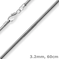 3,2mm Schlangenkette Kette Collier Halskette aus 925 Silber rhodiniert 60cm