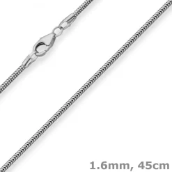 1,6mm Schlangenkette Kette Collier Halskette aus 925 Silber rhodiniert 45cm