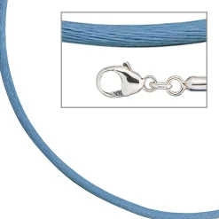 2,8mm Seidenband Seidencollier hellblau, Karabiner 925, Damen, 42cm