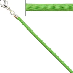 2,8mm Seidenband Seidencollier hellgrün, Karabiner 925, Damen, 42cm