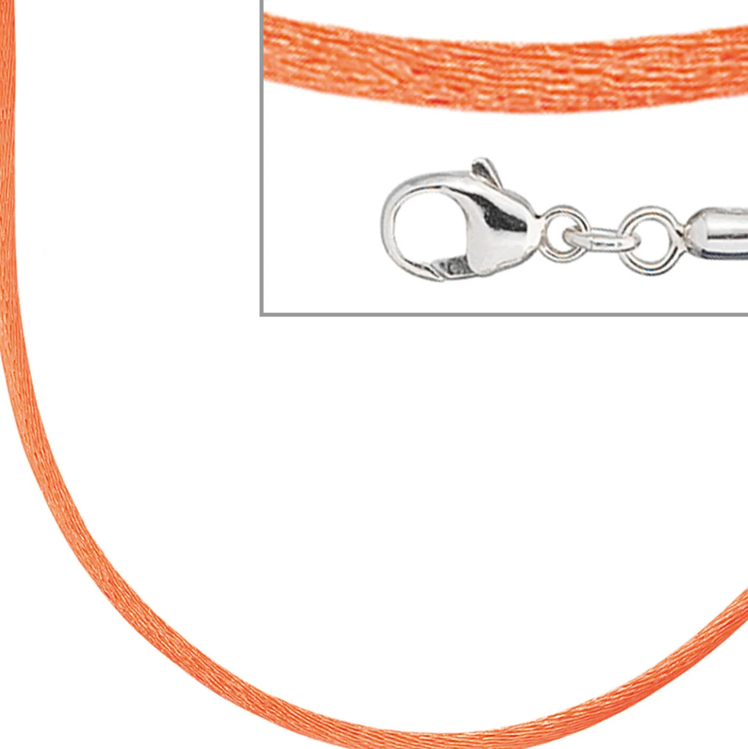 2,8mm Seidenband Seidencollier orange, Karabiner 925, Damen, 42cm