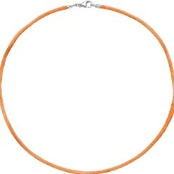 2,8mm Seidenband Seidencollier orange, Karabiner 925, Damen, 42cm
