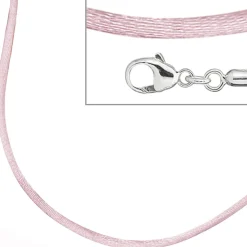 2,8mm Seidenband Seidencollier rose, Karabiner 925 Silber, Damen, 42cm