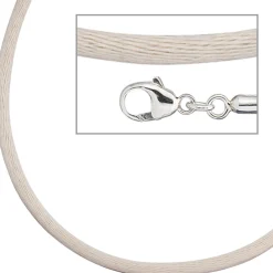 2,8mm Seidencollier Collier beige, Karabiner 925 Silber, Damen, 42cm