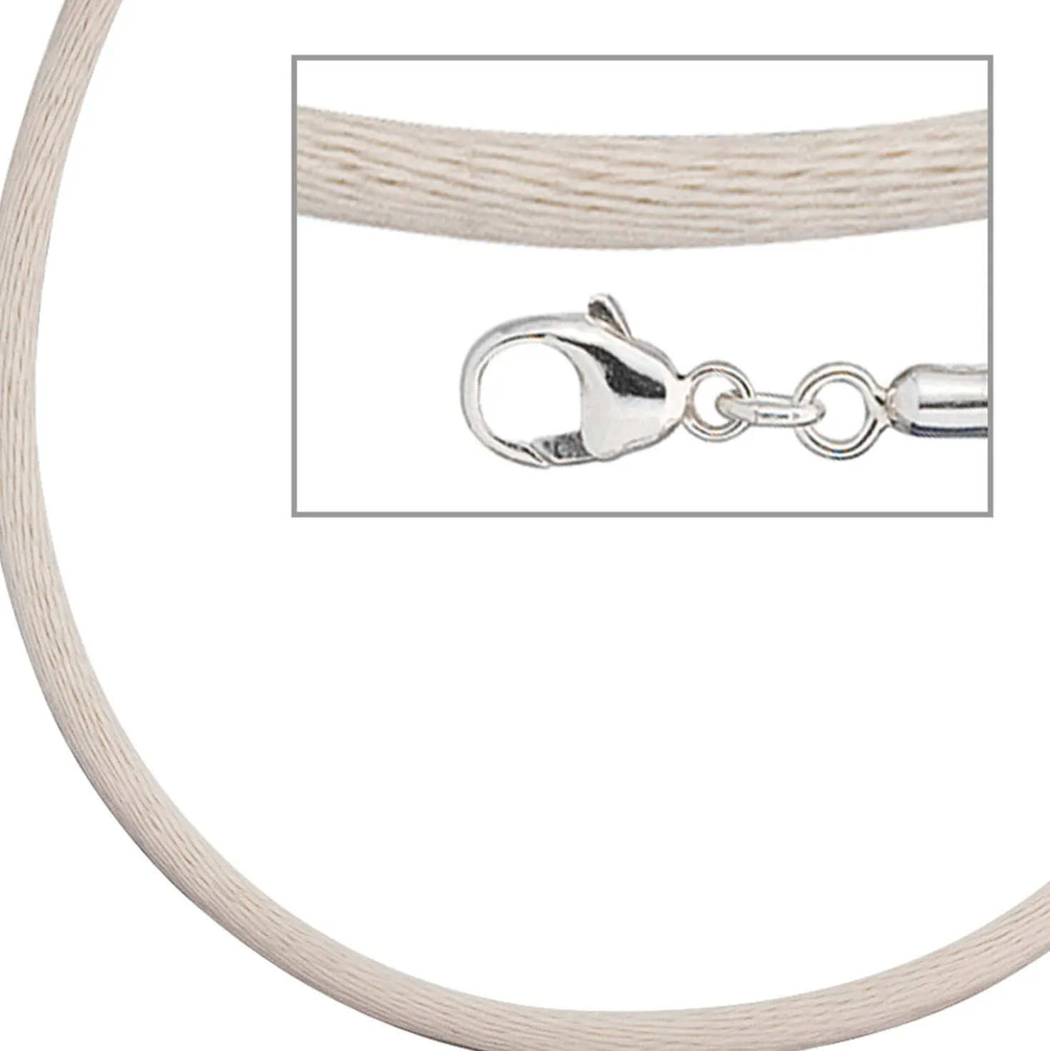 2,8mm Seidencollier Collier beige, Karabiner 925 Silber, Damen, 42cm