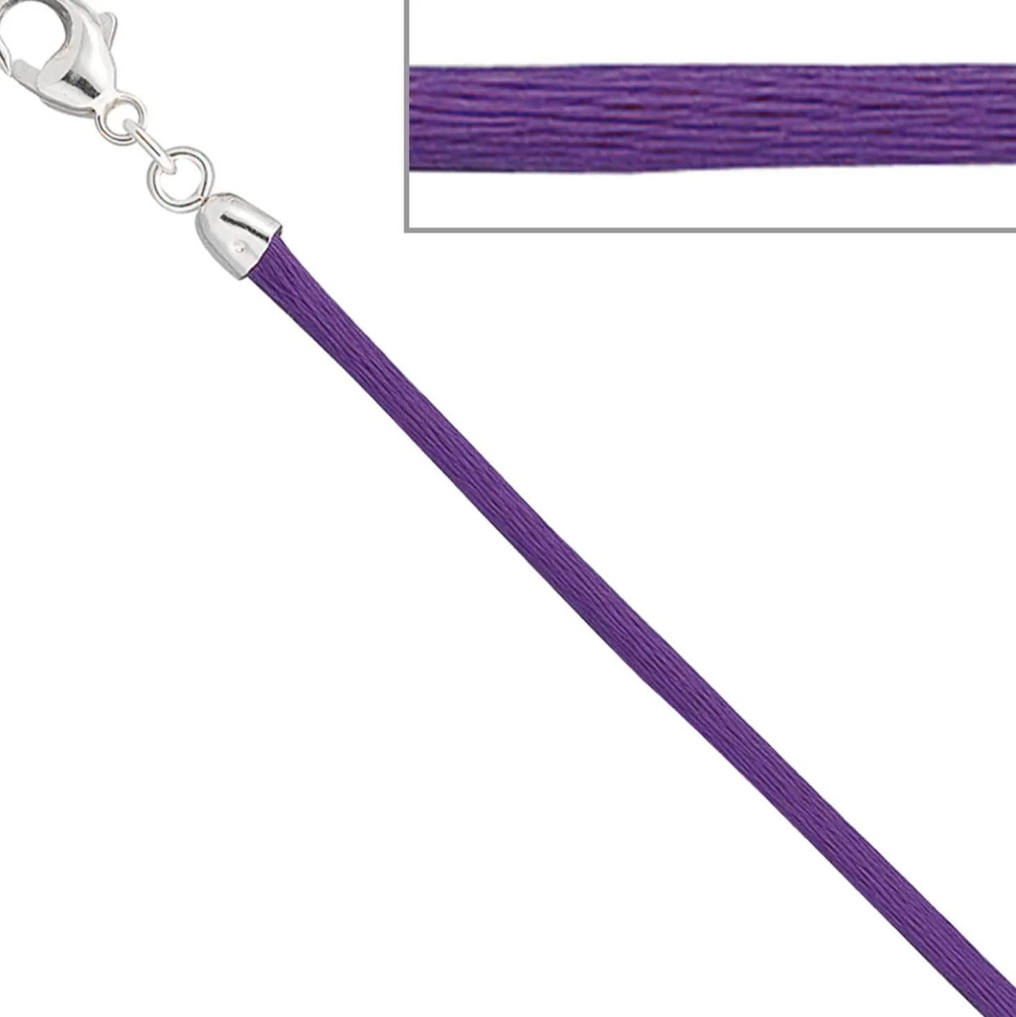 2,8mm Seidencollier Collier lila, Karabiner 925 Silber, Damen, 42cm