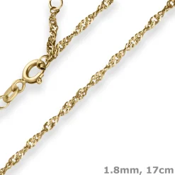 1,8mm Singapurkette Armband aus 585 Gold Gelbgold 17cm mit Zwischenöse
