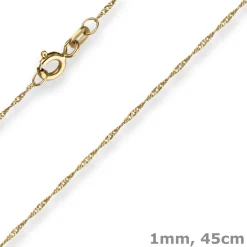 1mm Singapurkette Goldkette Collier Halskette aus 375 Gold Gelbgold 45cm