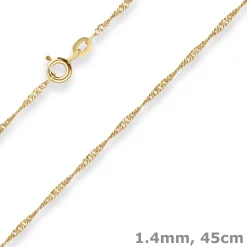 1,4mm Singapurkette Goldkette Collier Halskette aus 375 Gold Gelbgold 45cm