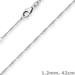 1,2mm Singapurkette Kette Collier aus 585 Gold Weißgold 42cm mit Zwischenöse
