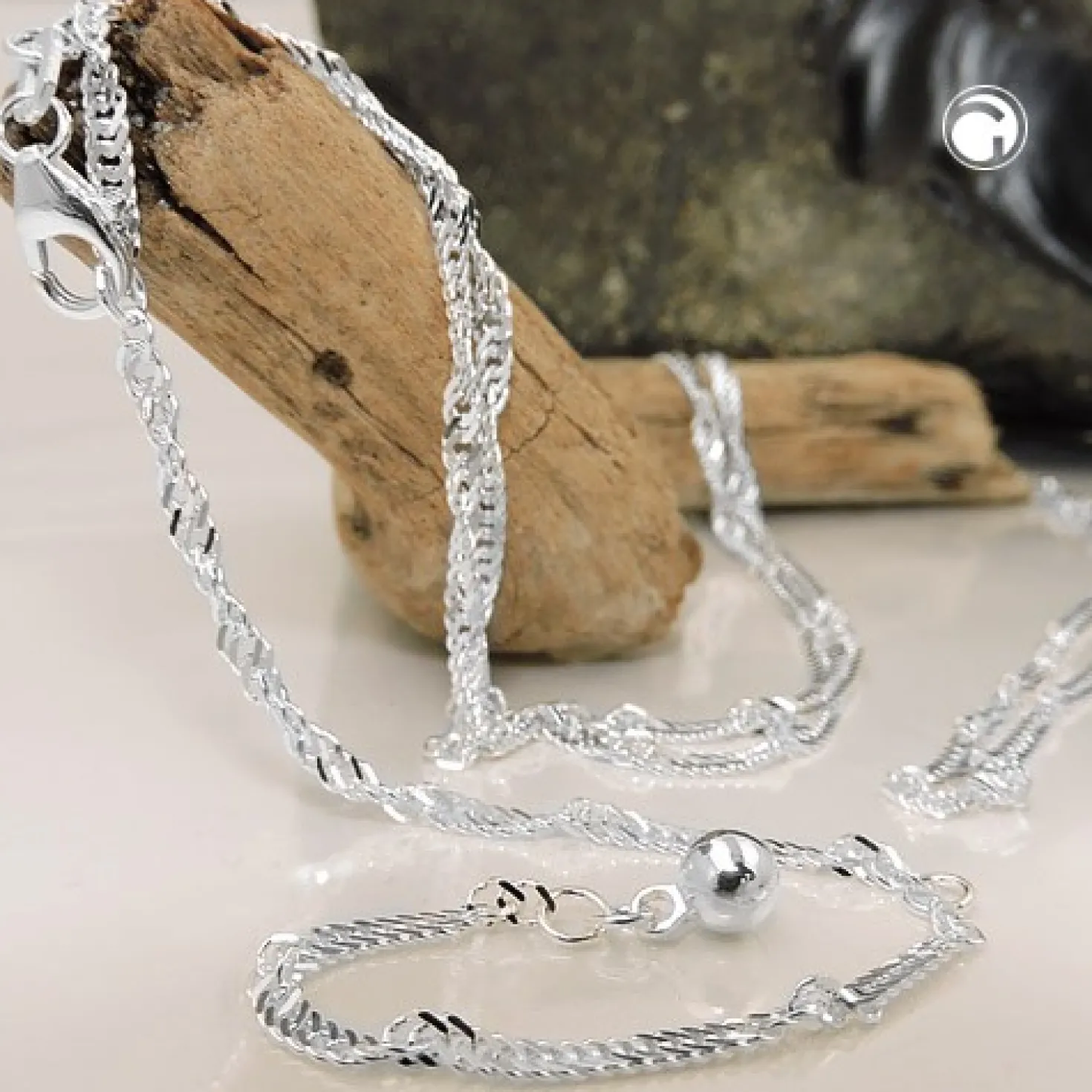 2mm Singapurkette Kette Collier, 925 Silber, Silberkette rund, 45cm