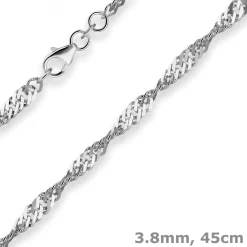 3,8mm Singapurkette Silberkette Collier Halskette aus 925 Silber rhodiniert 45cm