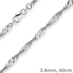 3,8mm Singapurkette Silberkette Collier Halskette aus 925 Silber rhodiniert 60cm