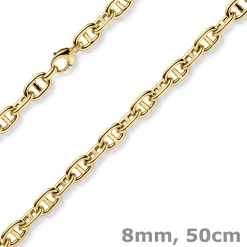8mm Steg-Anker Kette Halskette Collier aus 585 Gold Gelbgold 50cm