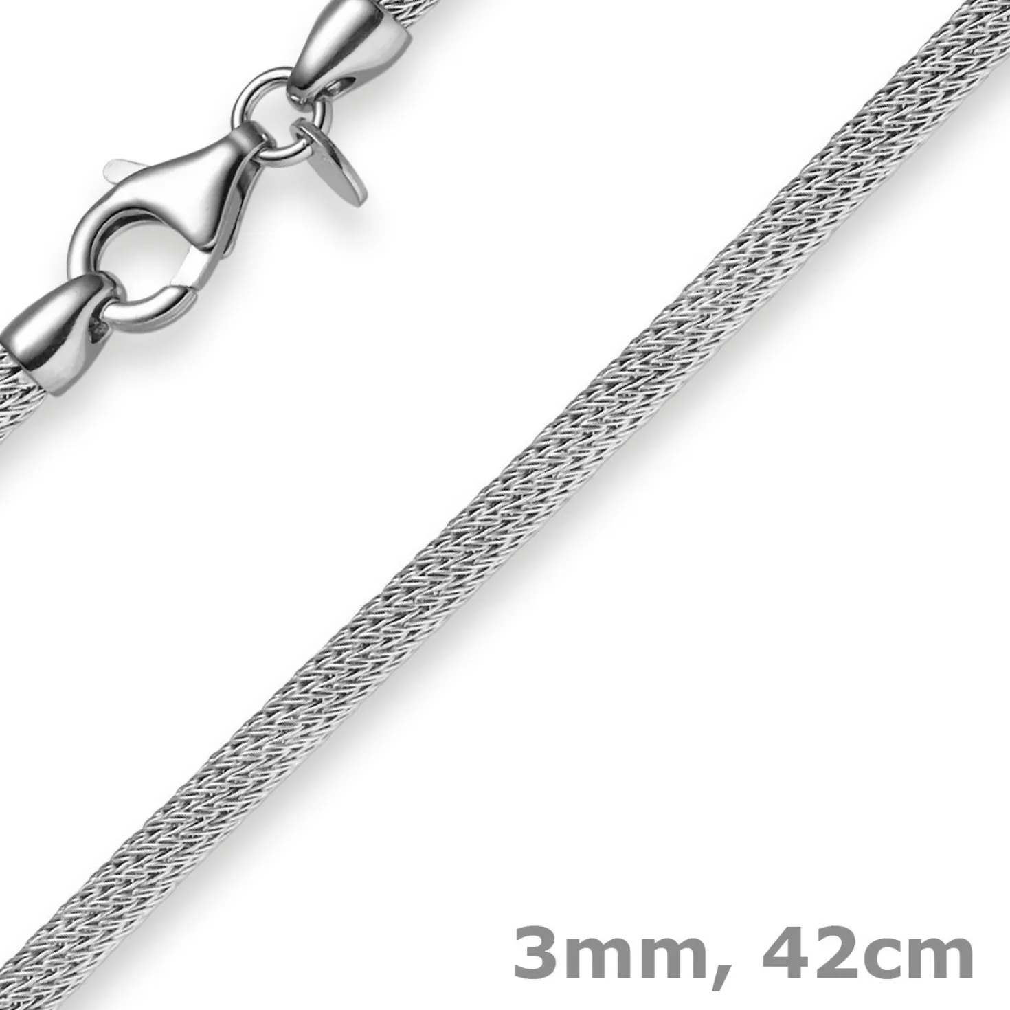 3mm Strickcollier Kette Halsreif, 585 Gold Weißgold, 42cm, Damen