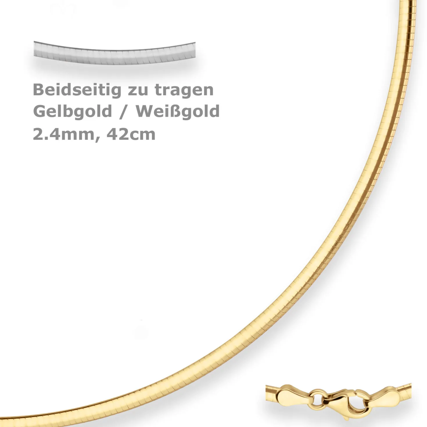 2,4mm Tondakette oval Collier Wendeomega flach aus 585 Gold gelb/weiß 42cm